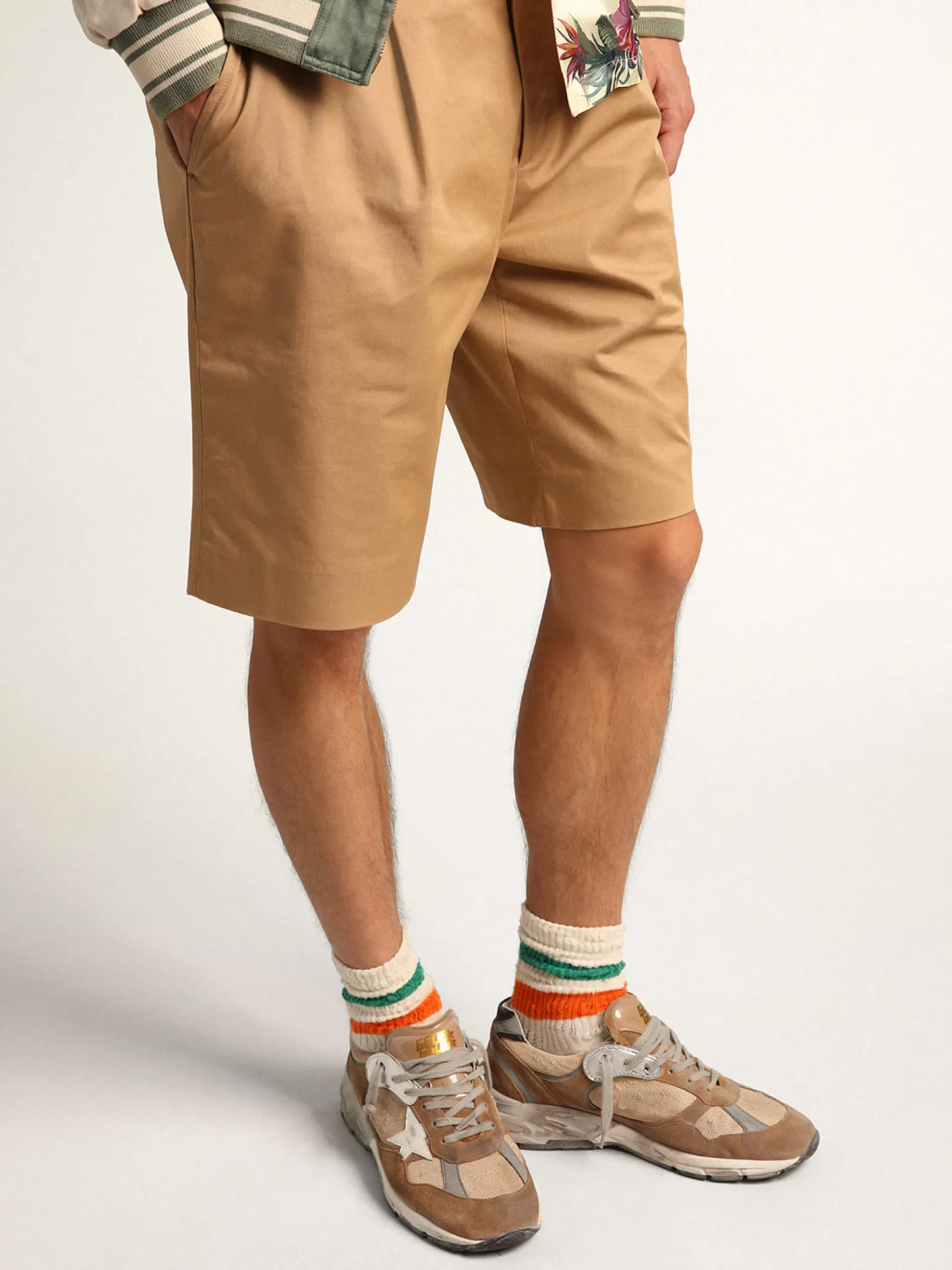 Hot Golden Goose Dad-Star masculino de tela e suede cor tabaco com estrela branca Cabedal de tela e suede na cor tabaco