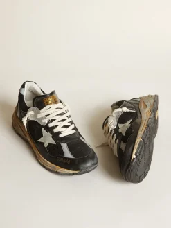 Shop Golden Goose Dad-Star masculino de tela e napa pretas com estrela cor gelo Cabedal de tela e napa pretas