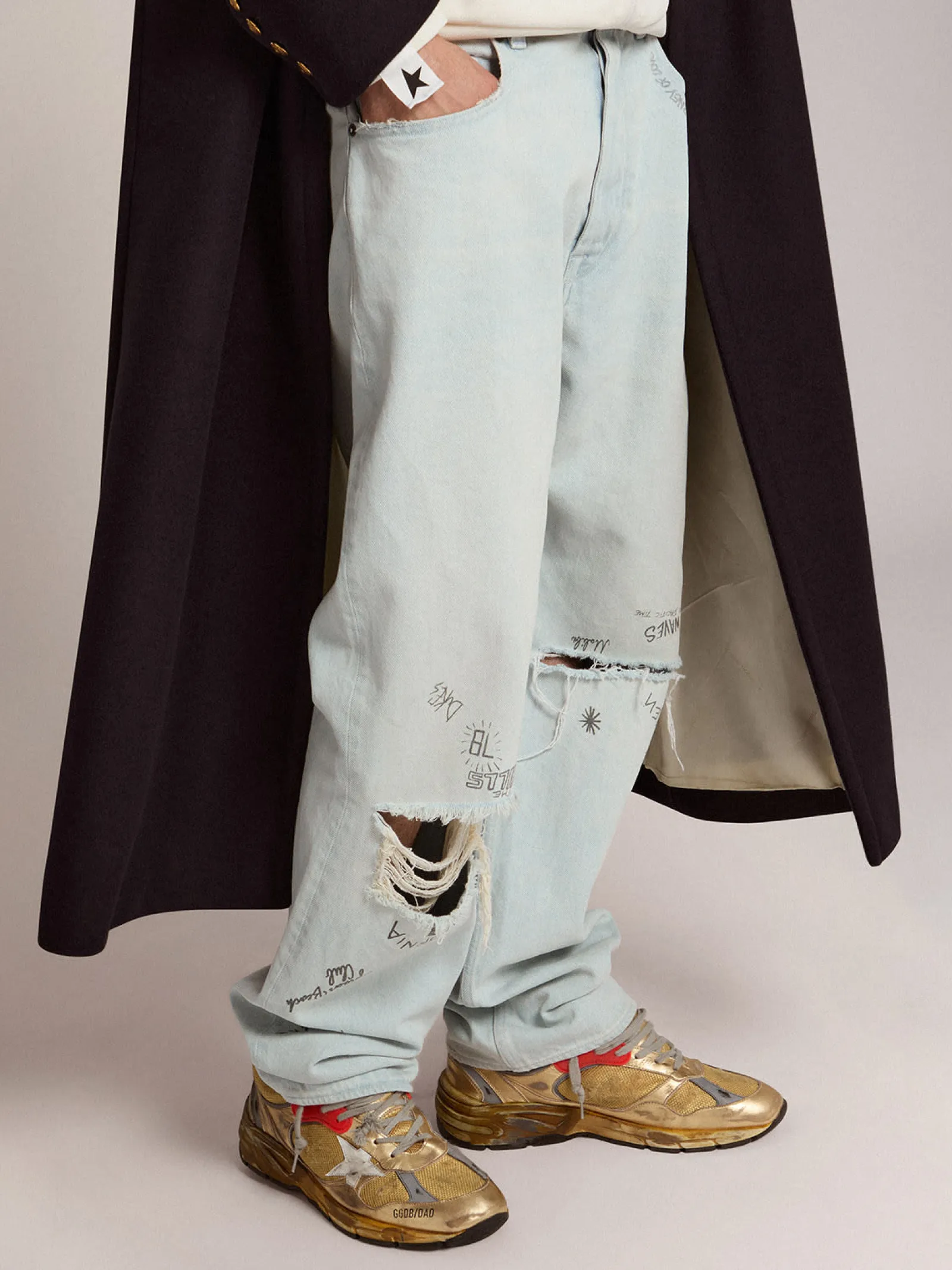 Clearance Golden Goose Dad-Star masculino dourado com acabamento desgastado Cor: ouro