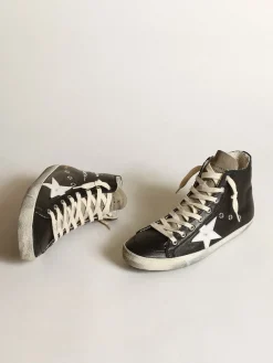 Best Sale Golden Goose Francis feminino de napa preta com estrela de couro branco Cabedal de napa preta