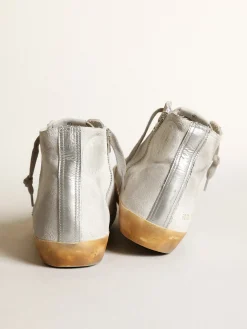 Clearance Golden Goose Francy feminino de suede branco com estrela de couro preto Cabedal de suede branco