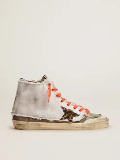 Fashion Golden Goose Francy LAB masculino com estampa camuflada e lona sobreposta Cabedal com estampa camuflada e camada de lona branca sobreposta