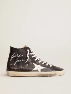 Best Sale Golden Goose Francy masculino com cabedal de couro preto e estrela de couro branco Cor: preto