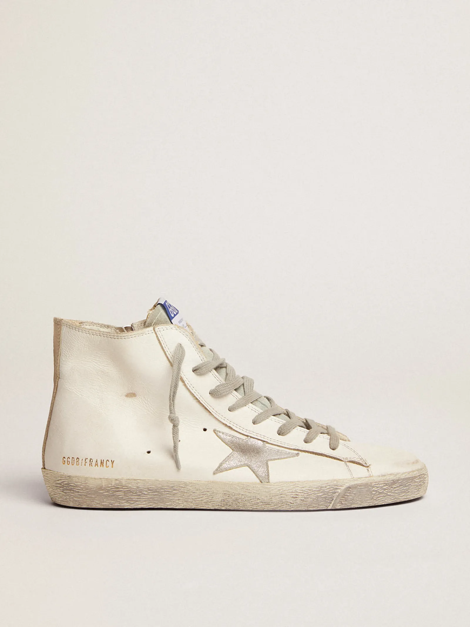 Hot Golden Goose Francy masculino de couro com estrela de suede prateado Cabedal de couro de bezerro