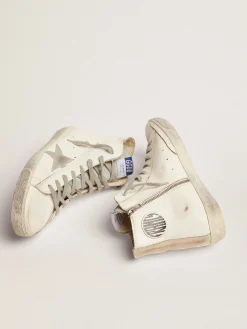 Hot Golden Goose Francy masculino de couro com estrela de suede prateado Cabedal de couro de bezerro