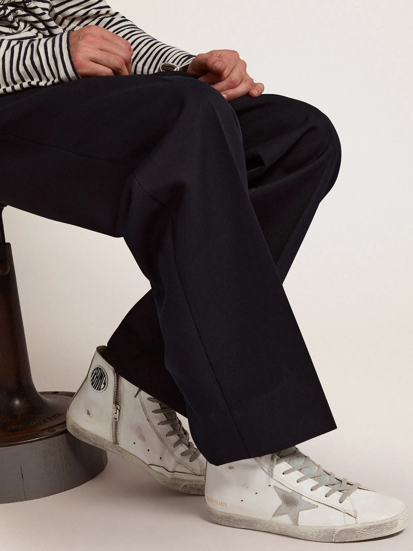 Hot Golden Goose Francy masculino de couro com estrela de suede prateado Cabedal de couro de bezerro