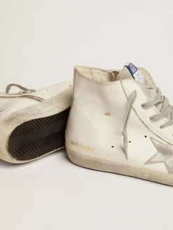 Hot Golden Goose Francy masculino de couro com estrela de suede prateado Cabedal de couro de bezerro