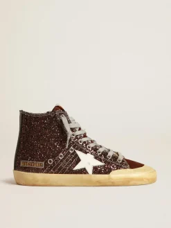 Best Sale Golden Goose Francy Penstar de glitter marrom com estrela de couro branco Cabedal de glitter marrom