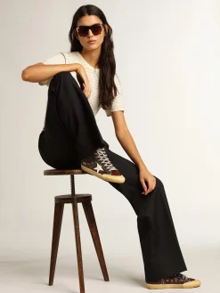 Best Sale Golden Goose Francy Penstar de glitter marrom com estrela de couro branco Cabedal de glitter marrom