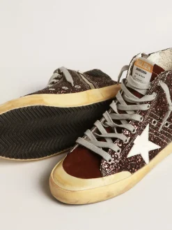 Best Sale Golden Goose Francy Penstar de glitter marrom com estrela de couro branco Cabedal de glitter marrom
