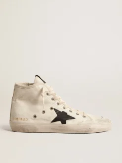 Fashion Golden Goose Francy Penstar de lona com estrela preta e costura vermelha Cabedal de lona branco leite