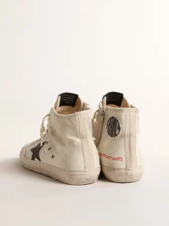 Fashion Golden Goose Francy Penstar de lona com estrela preta e costura vermelha Cabedal de lona branco leite