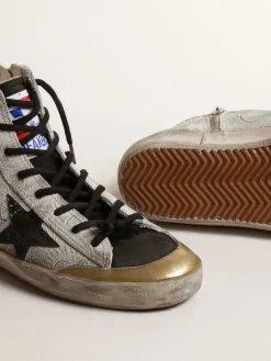 Best Sale Golden Goose Francy Penstar Feminino LAB com estampa floral e estrela preta Cabedal de suede branco com estampa floreal