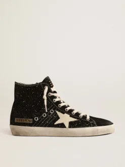 Discount Golden Goose Francy Penstar LTD de glitter com estrela marfim e talão preto Cabedal de glitter preto