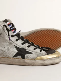 New Golden Goose Francy Penstar Masculino LAB com estampa floral e estrela preta Cabedal de suede branco com estampa floreal