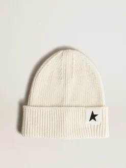 Flash Sale Golden Goose Gorro de algodão branco com estrela preta em contraste Cor: branco sujo