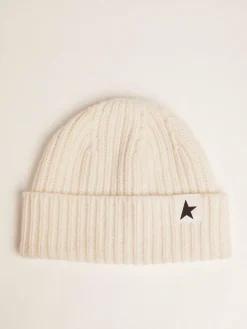 Discount Golden Goose Gorro de lã branca com estrela preta Cor: bege