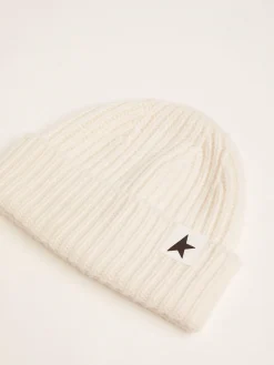 Discount Golden Goose Gorro de lã branca com estrela preta Cor: bege