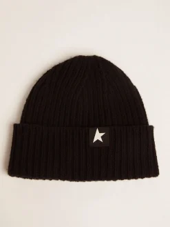 Store Golden Goose Gorro de lã preta com estrela branca Cor: preto