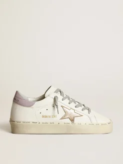 New Golden Goose Hi Star branco com estrela dourada e talão de naplak lilás Cabedal de napa branca