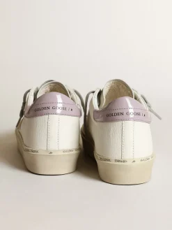New Golden Goose Hi Star branco com estrela dourada e talão de naplak lilás Cabedal de napa branca