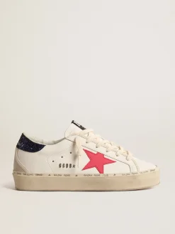 Cheap Golden Goose Hi Star com estrela de couro fúcsia e talão de glitter azul Cor: branco