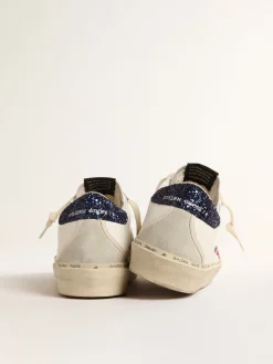 Cheap Golden Goose Hi Star com estrela de couro fúcsia e talão de glitter azul Cor: branco