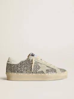 Sale Golden Goose Hi Star de glitter prateado com estrela de suede e talão branco Cabedal de glitter prateado