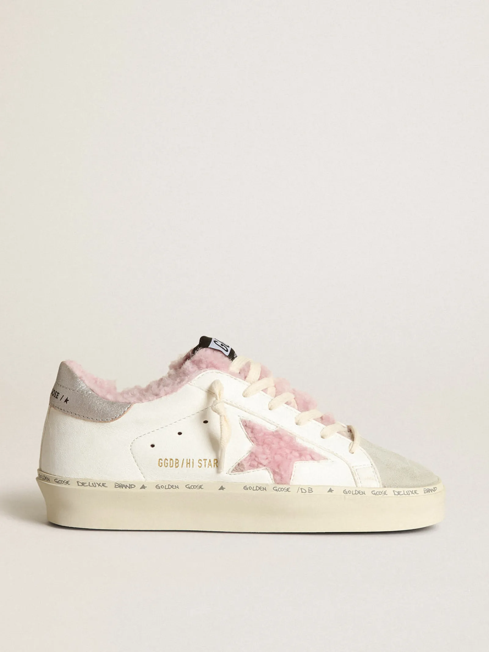 Clearance Golden Goose Hi Star de napa branca com estrela e forro de shearling rosa Cabedal de napa branca