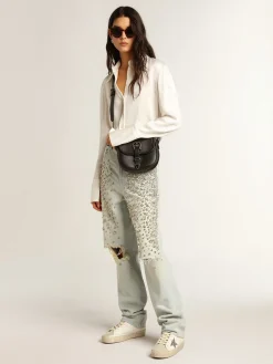 Shop Golden Goose Hi Star, estrela de glitter prateado e talão nubuk havana-rosado Cor: branco