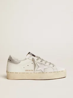 Cheap Golden Goose Hi Star feminino com estrela e talão metálico prateado Material principal: 95% couro bovino, 5% couro de cabra