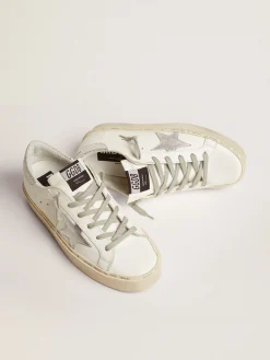 Cheap Golden Goose Hi Star feminino com estrela e talão metálico prateado Material principal: 95% couro bovino, 5% couro de cabra