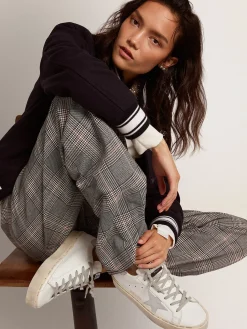 Cheap Golden Goose Hi Star feminino com estrela e talão metálico prateado Material principal: 95% couro bovino, 5% couro de cabra