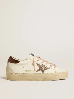 Outlet Golden Goose Hi Star LTD com estrela de glitter e talão com estampa de lagarto marrom Cabedal de couro branco