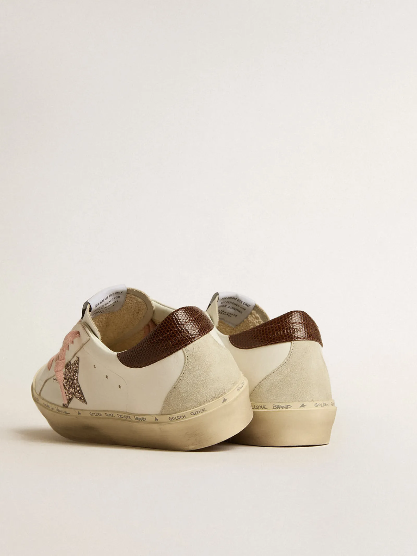 Outlet Golden Goose Hi Star LTD com estrela de glitter e talão com estampa de lagarto marrom Cabedal de couro branco