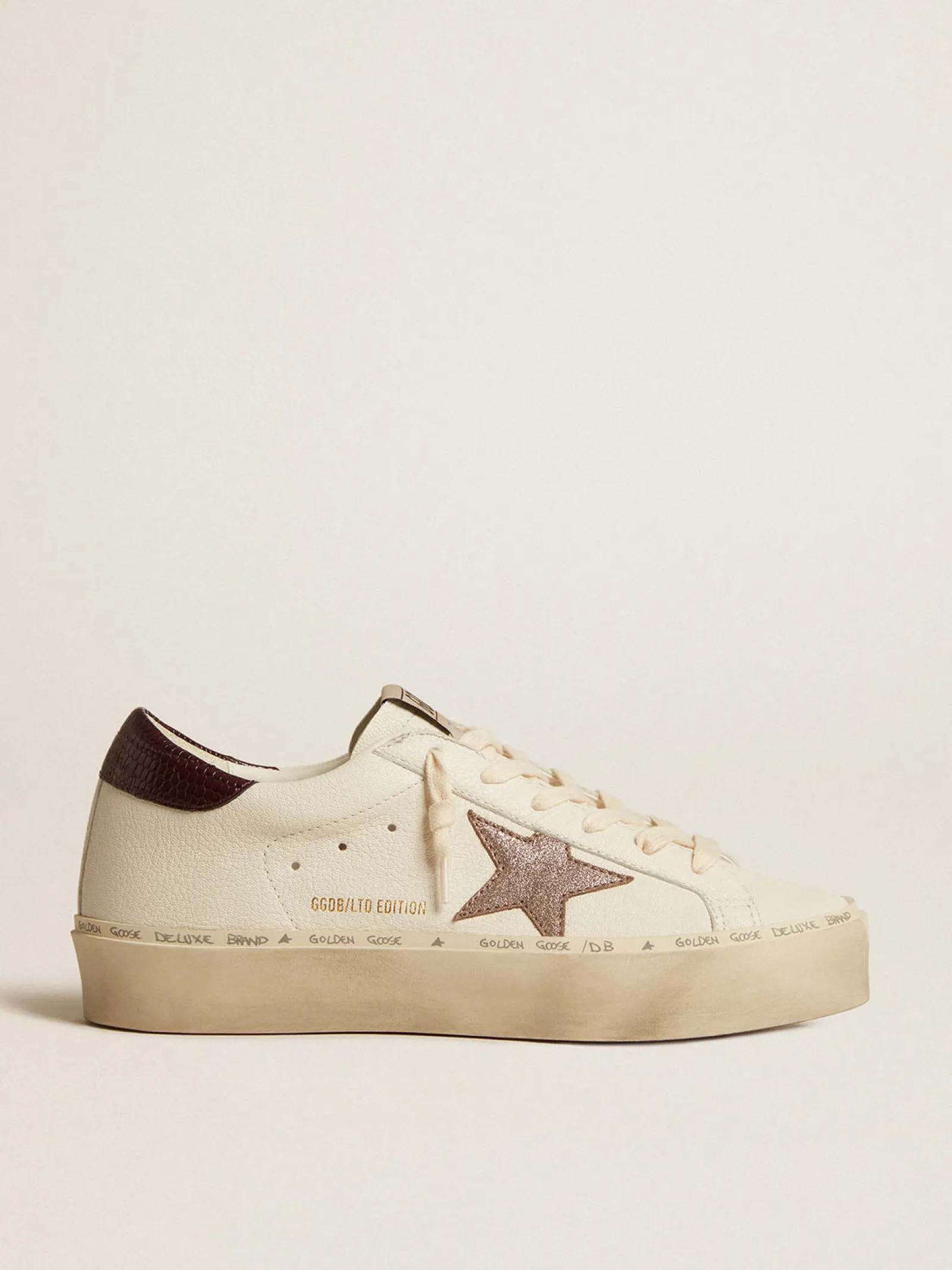 Cheap Golden Goose Hi Star LTD de napa com estrela de glitter e talão com estampa de lagarto Cabedal de napa branca