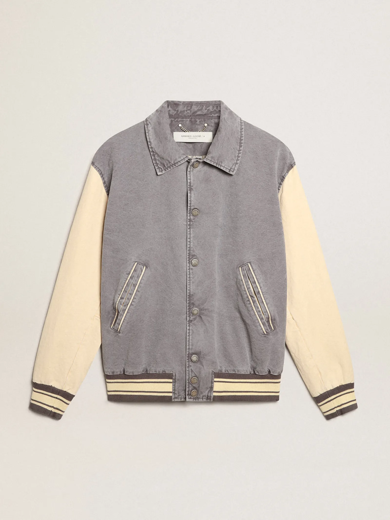 Flash Sale Golden Goose Jaqueta bomber de algodão nas cores cinza lilás e marzipã Cor: cinza lilás