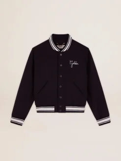 Cheap Golden Goose Jaqueta bomber feminina de lã azul-escura com detalhes brancos Cor: azul-escuro
