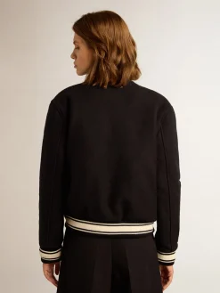 Cheap Golden Goose Jaqueta bomber feminina de lã azul-escura com detalhes brancos Cor: azul-escuro
