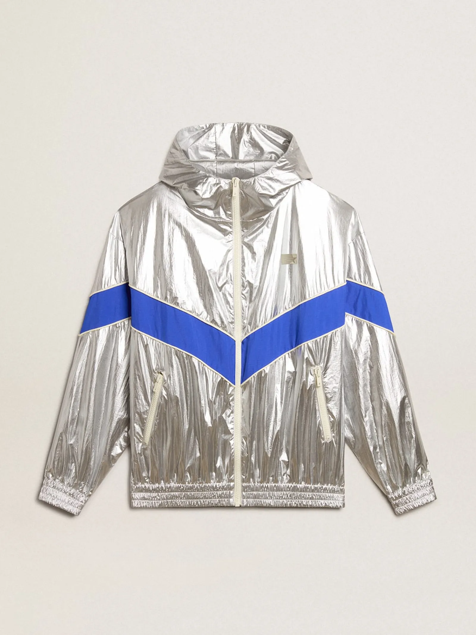 Discount Golden Goose Jaqueta corta-vento masculina de tecido técnico prateado Cor: prateado