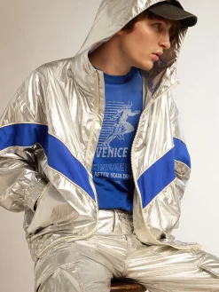 Discount Golden Goose Jaqueta corta-vento masculina de tecido técnico prateado Cor: prateado