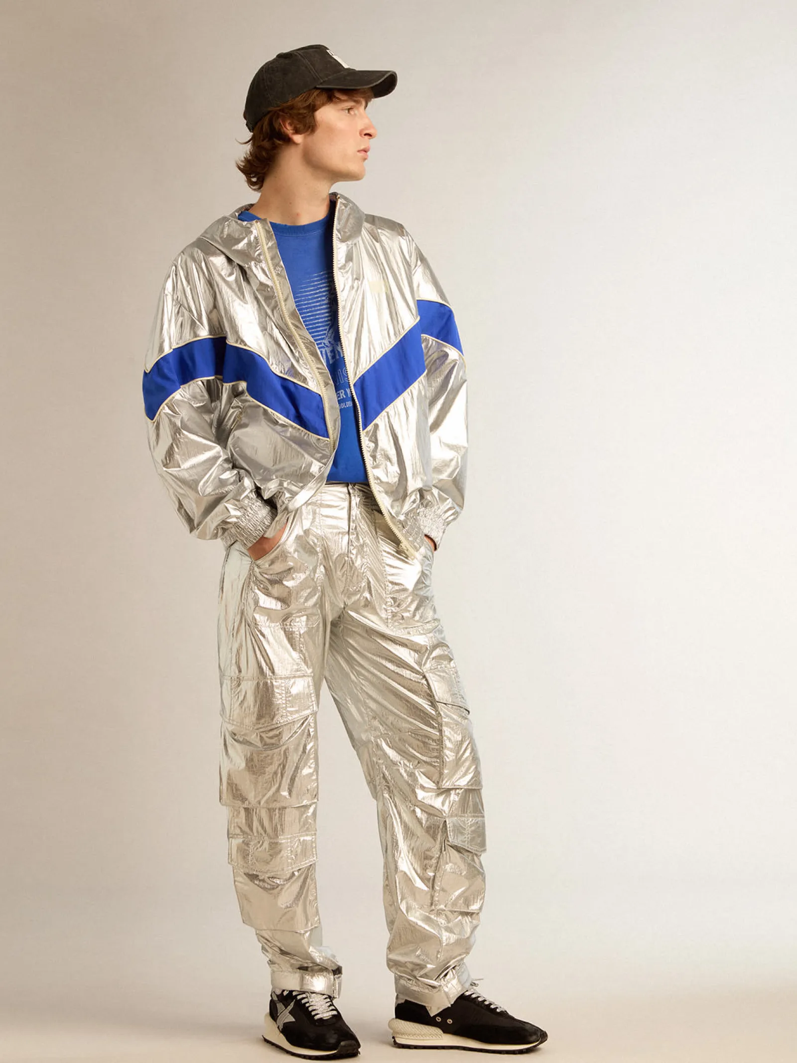 Discount Golden Goose Jaqueta corta-vento masculina de tecido técnico prateado Cor: prateado
