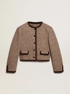 Hot Golden Goose Jaqueta cropped marrom com fecho com botões Coleção Journey