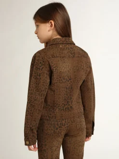 Shop Golden Goose Jaqueta de algodão infantil feminina com estampa animal print jacquard Golden Collection