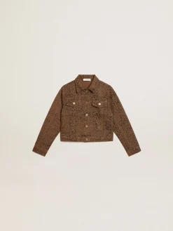 Shop Golden Goose Jaqueta de algodão infantil feminina com estampa animal print jacquard Golden Collection