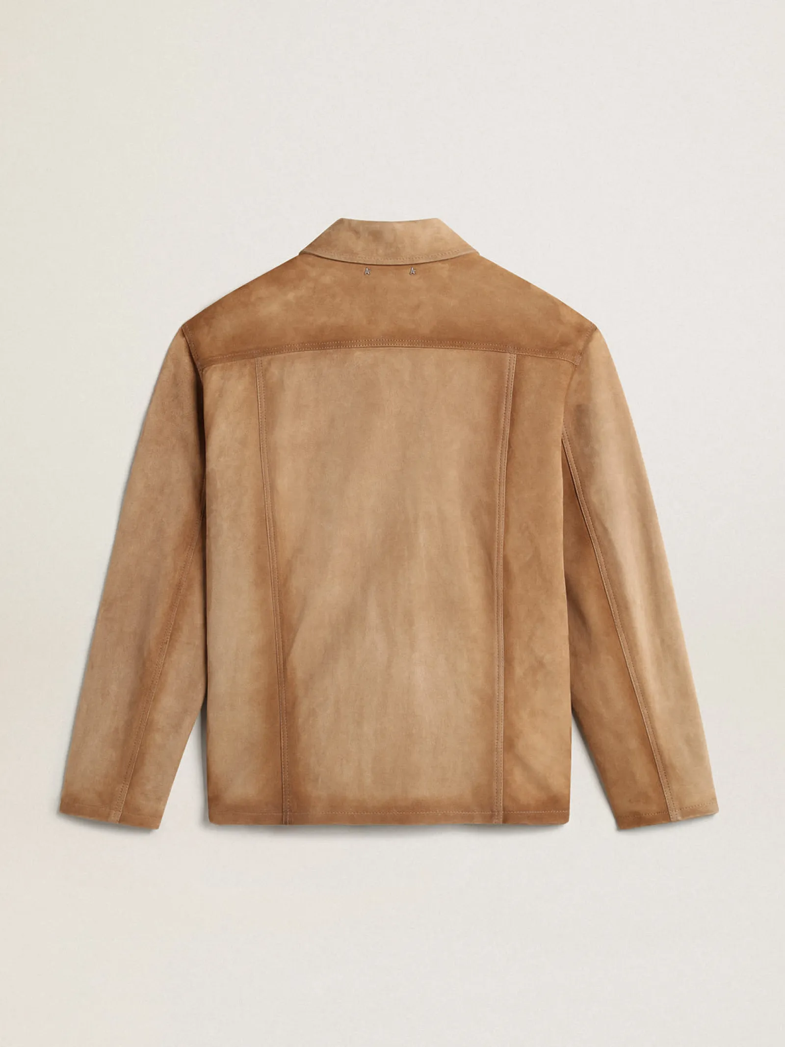 Fashion Golden Goose Jaqueta de couro cor de areia com patch e fecho com zíper Cor: areia