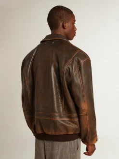 Cheap Golden Goose Jaqueta de couro marrom de inspiração aviador Coleção Journey