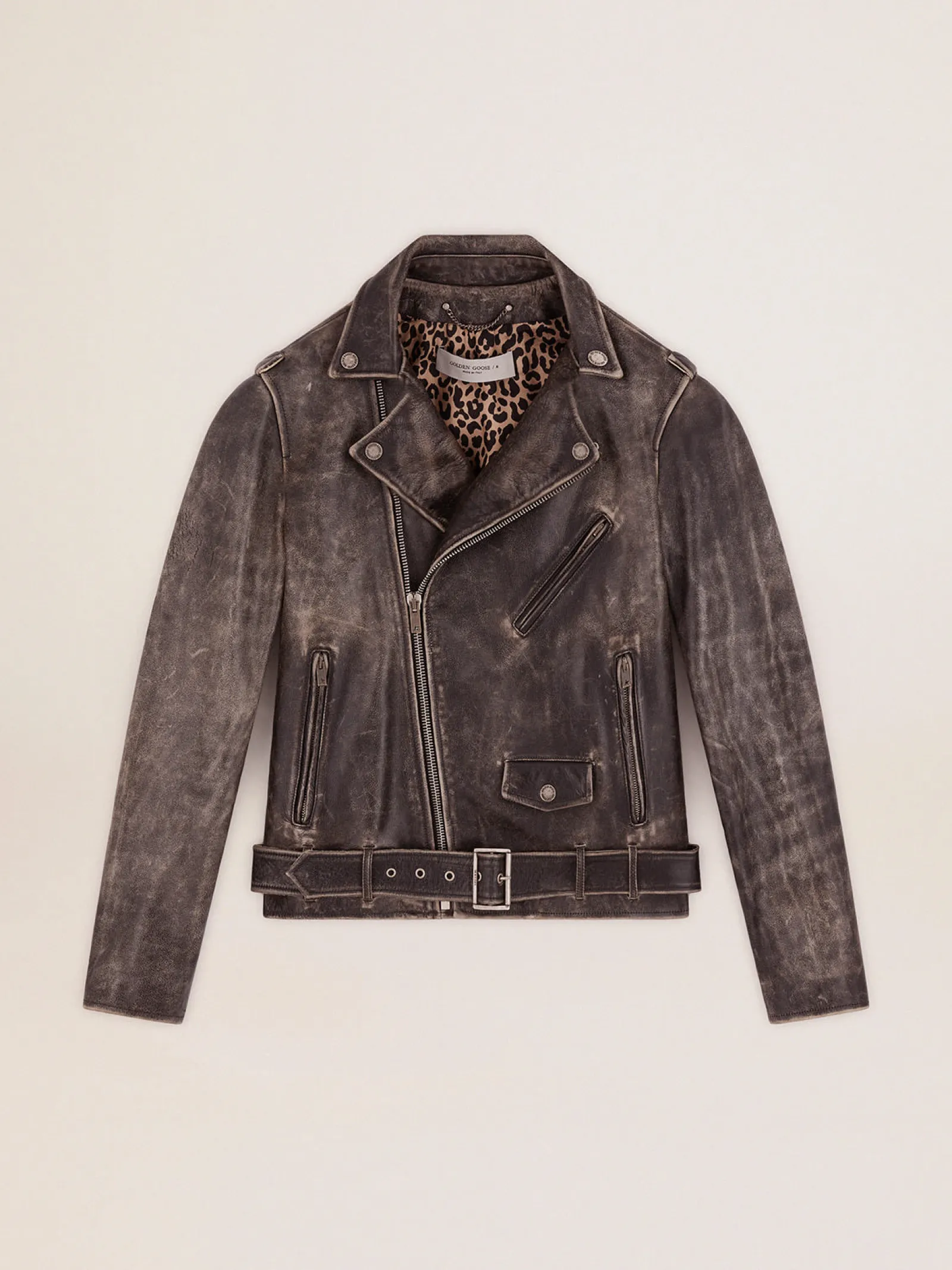 Hot Golden Goose Jaqueta de couro masculina com tratamento desgastado Cor: preto