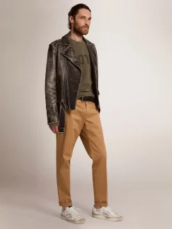 Hot Golden Goose Jaqueta de couro masculina com tratamento desgastado Cor: preto