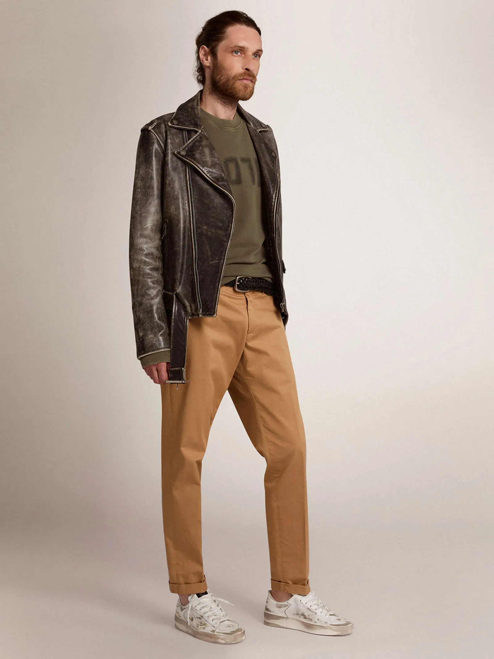 Hot Golden Goose Jaqueta de couro masculina com tratamento desgastado Cor: preto